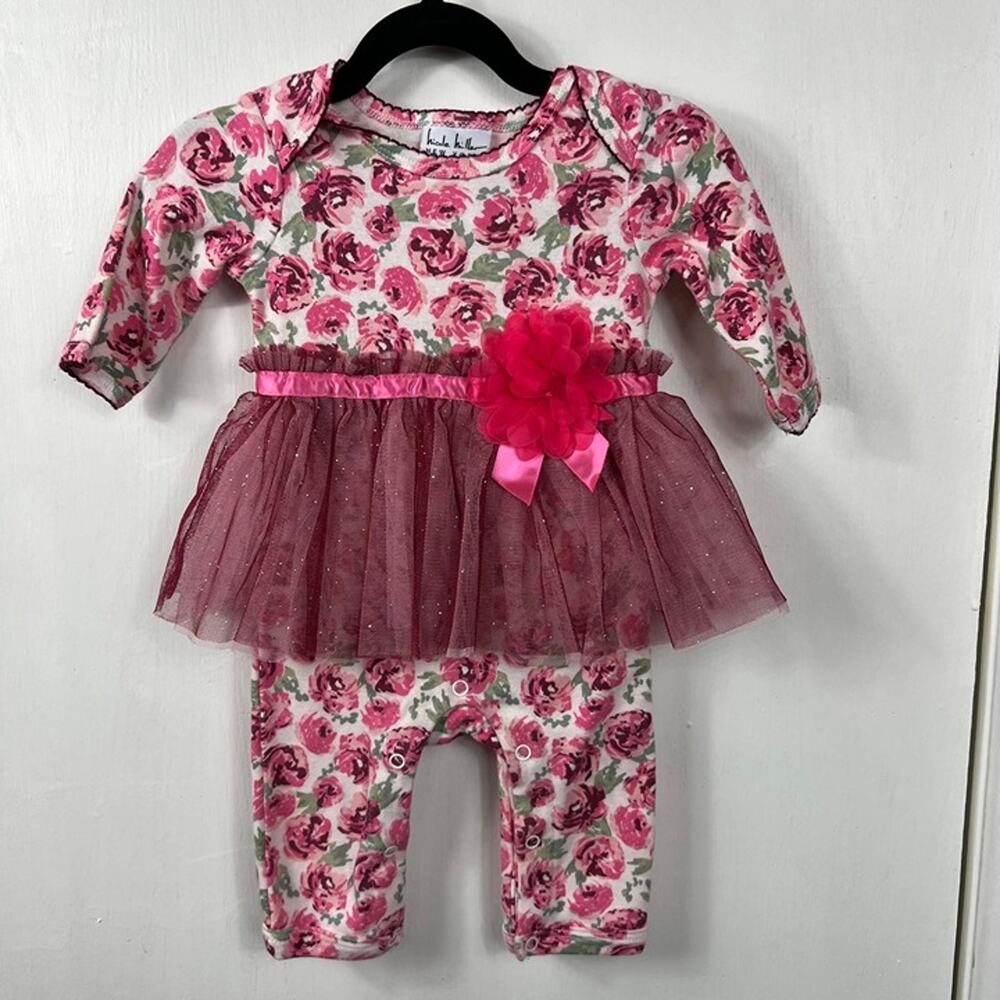 Nicole Miller Infant Girls Pink Floral Tutu Baby Outfit Romper Bodysuit 3-6 mo